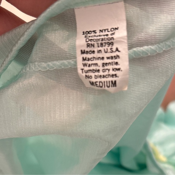 Vintage Nylon Nightgown Aqua Sheer Embroidered Floral Trim Medium USA - Picture 4 of 4